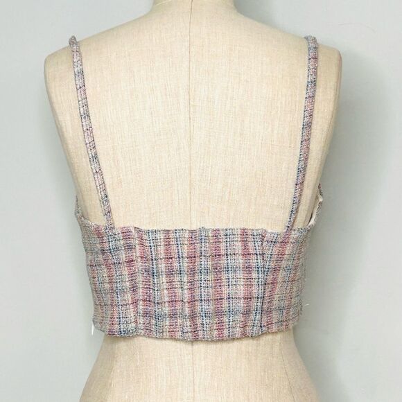 NEW Zara Tweed Boucle Knit Corset Crop Top Bralette Pink & Blue Metallic Medium - Picture 14 of 16